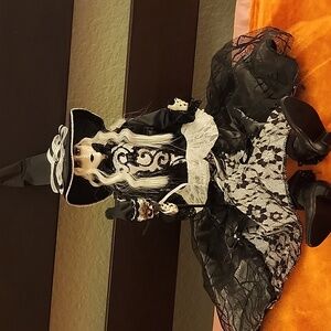 Beautiful Goth Victorian Black And White Witch Sitter With Skull Staff